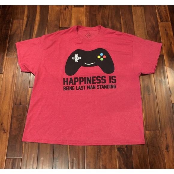 Men's Gaming Controller T-Shirt “Happiness Is Being Last Man Standing” 3XL Red - Picture 1 of 8